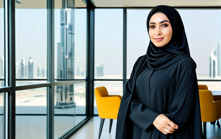 IoT 기기의 사용 편의성을 높이는 방법 - ** A professional Arab businesswoman in a modern, modest abaya and hijab, standing confidently in a...