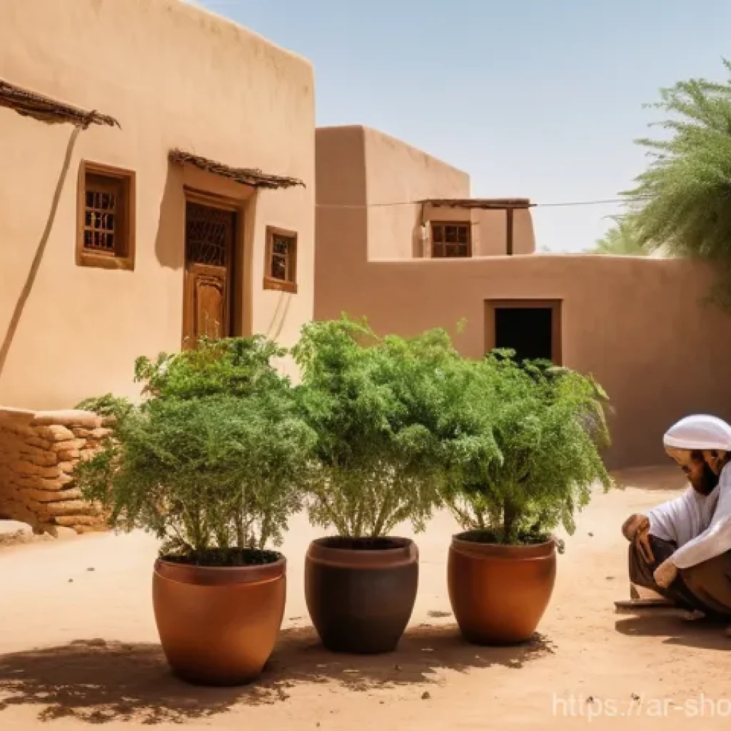 IoT 기기로 구축하는 스마트 빌리지 사례 - **"A bustling, picturesque smart village in an arid, culturally rich Arab region, bathed in warm, ea...