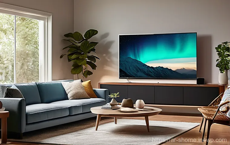 스마트홈 구축에 적합한 IoT 기기 브랜드 비교 - **Prompt:** "A modern, cozy living room bathed in dynamic, warm smart lighting, adapting to a family...