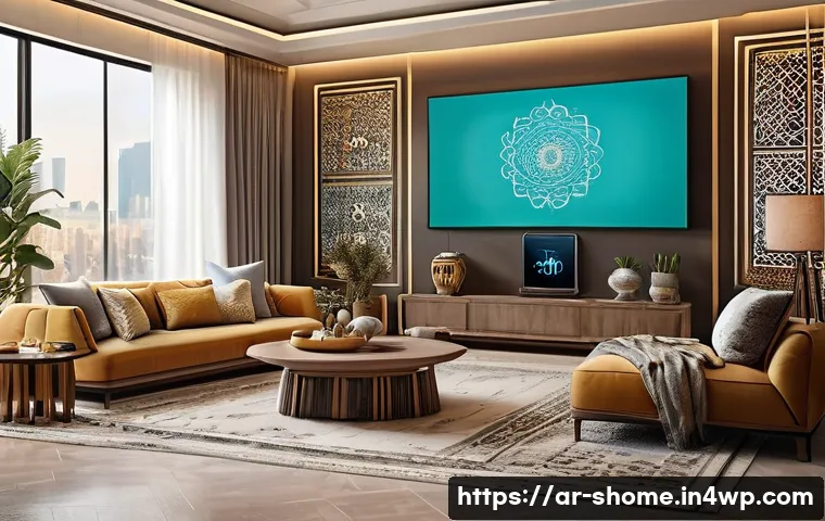 스마트홈 구축을 위한 비즈니스 모델 개발 - A modern Middle Eastern family living room scene showcasing a large, multigenerational Arab family u...