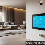 IoT 기기를 활용한 효율적인 에너지 관리 전략 - A modern Arab family home interior showcasing smart home energy management: a sleek living room with...