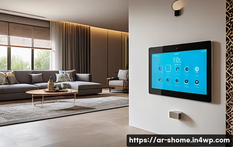IoT 기기를 활용한 효율적인 에너지 관리 전략 - A modern Arab family home interior showcasing smart home energy management: a sleek living room with...
