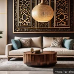 스마트 조명 시스템의 설치 및 활용법 - A modern living room in a stylish Arabic home at dusk, featuring smart Wi-Fi LED light bulbs install...