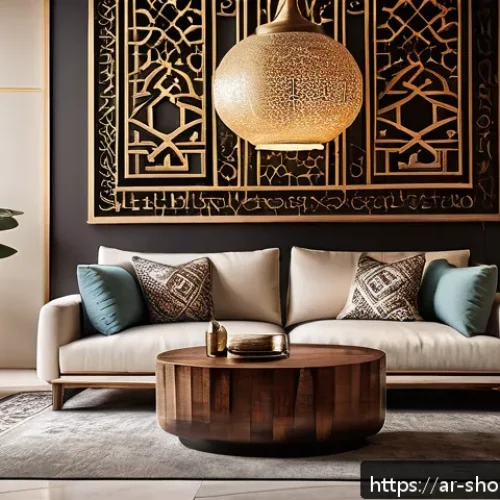 스마트 조명 시스템의 설치 및 활용법 - A modern living room in a stylish Arabic home at dusk, featuring smart Wi-Fi LED light bulbs install...